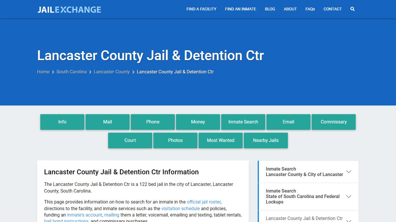 Lancaster County Jail & Detention Ctr, SC Inmate Search, Information